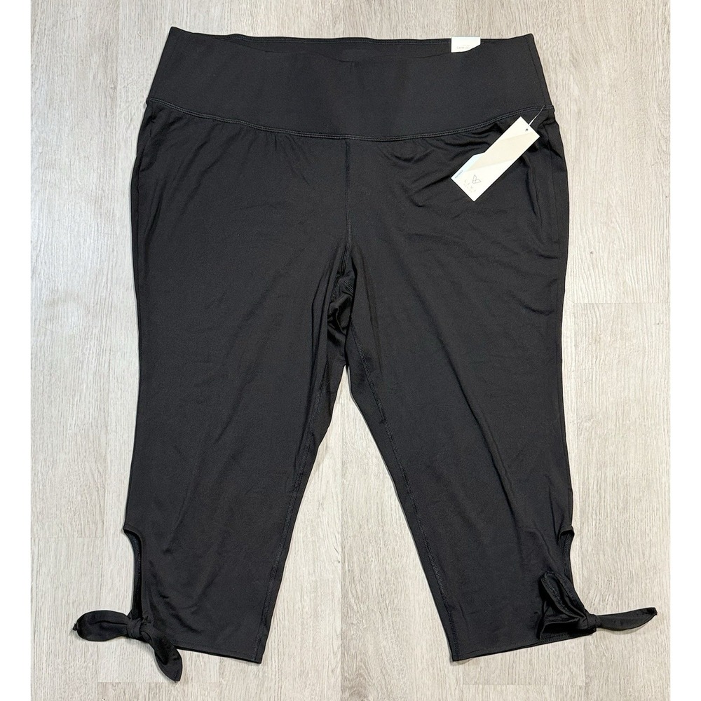 Livi Active Cooling Capri Leggings Women 22/24 Black High Rise Tie NWT